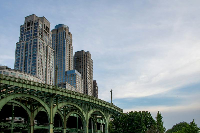 Riverside Park in summer, green trees along the Hudson on the Upper West Side